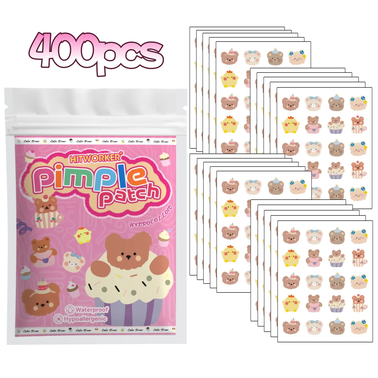 400Pcs Cartoon Bear Hydrocolloid Pimple Patches Tea Tree Oil Invisible Acne Stickers for Party view 2