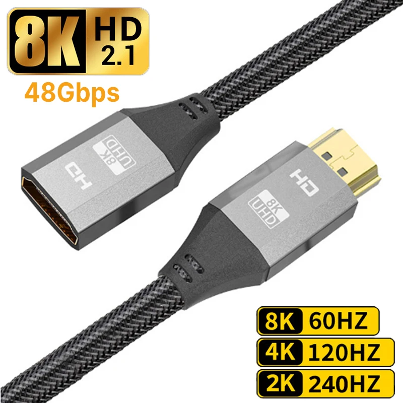 Kabel 2.1 kompatybilny z HDMI 8K @ 60Hz Splitter kabel przedłużający kompatybilny z HDMI kabel męski na żeński dla HDTV przełącznik do nintendo PS4/3