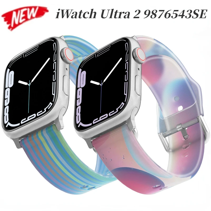 

Silicone Strap for Apple Watch Ultra2 49mm 10 9 8 7 46mm 45mm 41mm Colour Bracelet Wristband Belt IWatch 6 5 4 SE 44mm 42mm 40mm