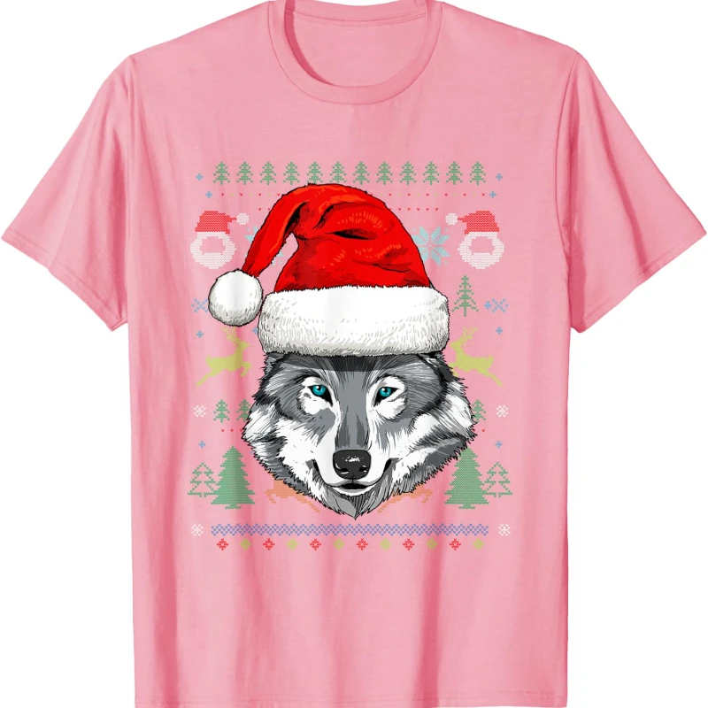 Wolf Head Christmas Wildlife Lover Forest Animal Whisperer Graphic T-Shirt Cool Trending Leisure Regular Short Sleeve Unisex