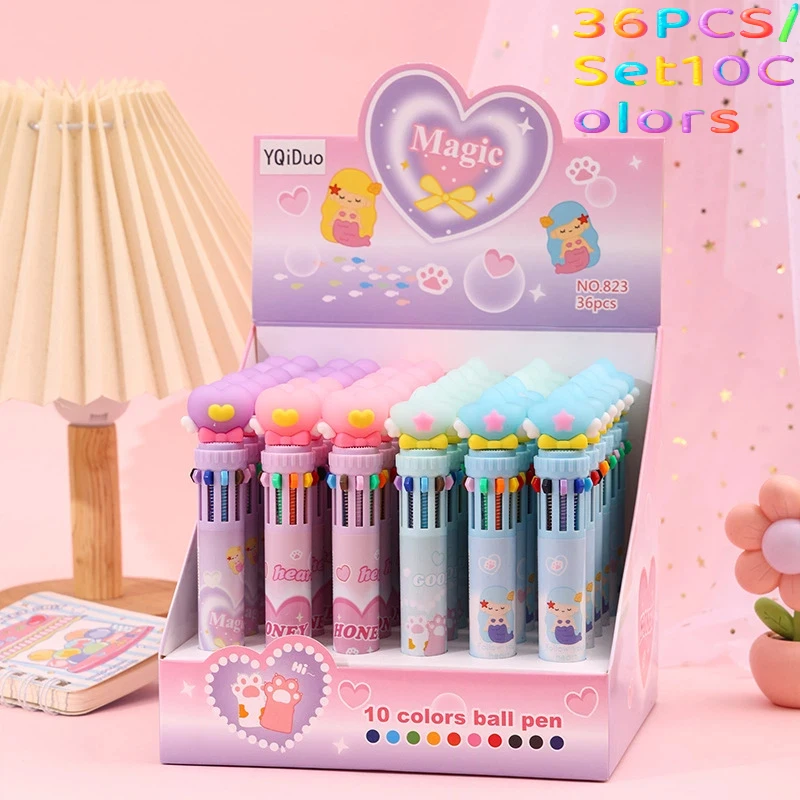 

36pcs/Box 10 Colors Ballpoint Pen Set Cute Kawaii Multi-Functional Color Pen For Student Journaling Drawing School Stationery