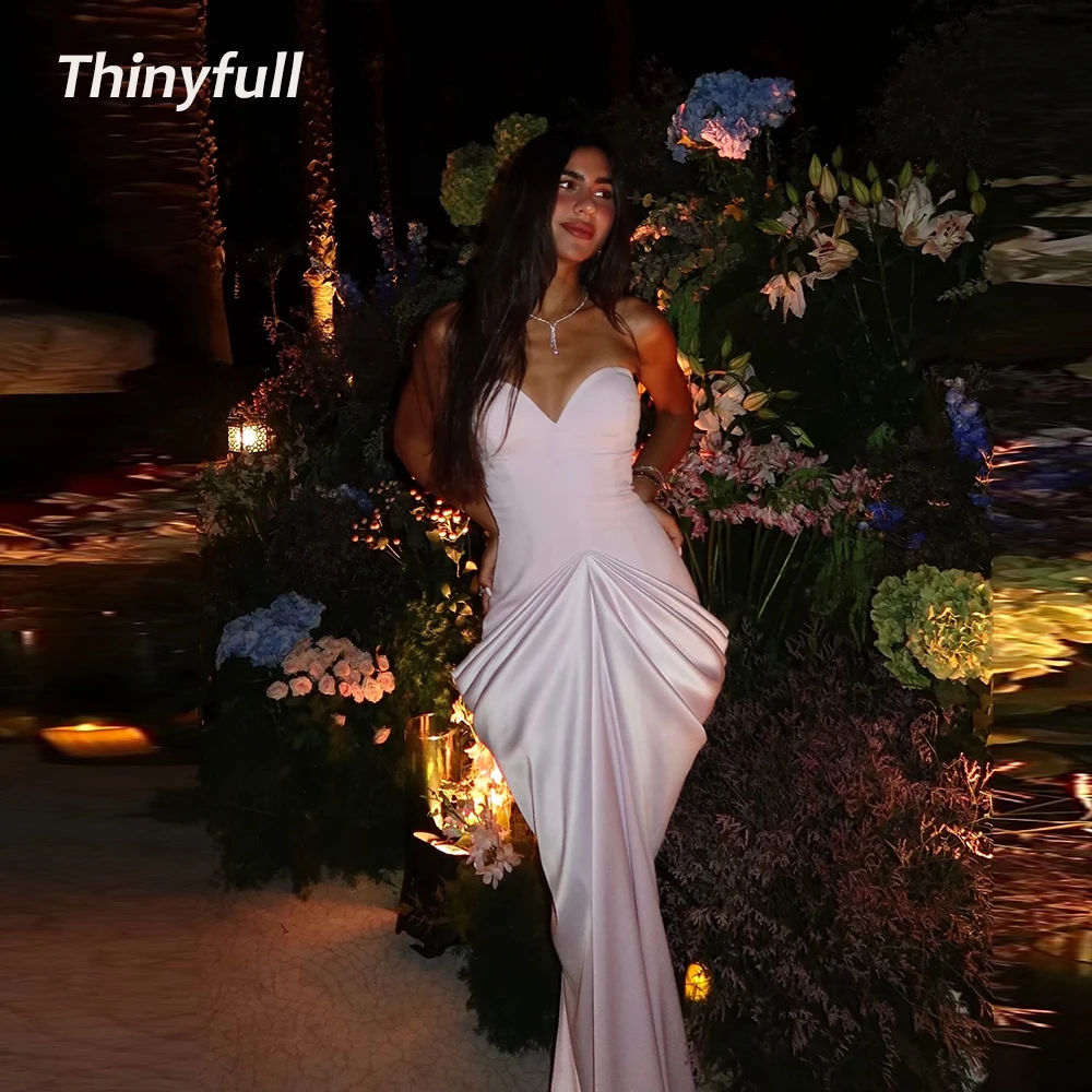 

Атласные платья для выпускного вечера Thinyfull Русалка Милая плиссированная вечерняя платье без рукавов Длинное вечернее платье robes de soirée по индивидуальному заказу