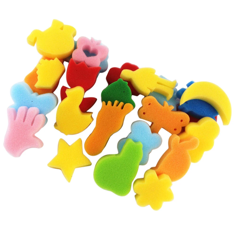 

48 Pcs Sponge Painting Stamper Set Colorful Kids Supplies Drawing Tools Rainbow Ink Stamps Preschool Children Learning Toys