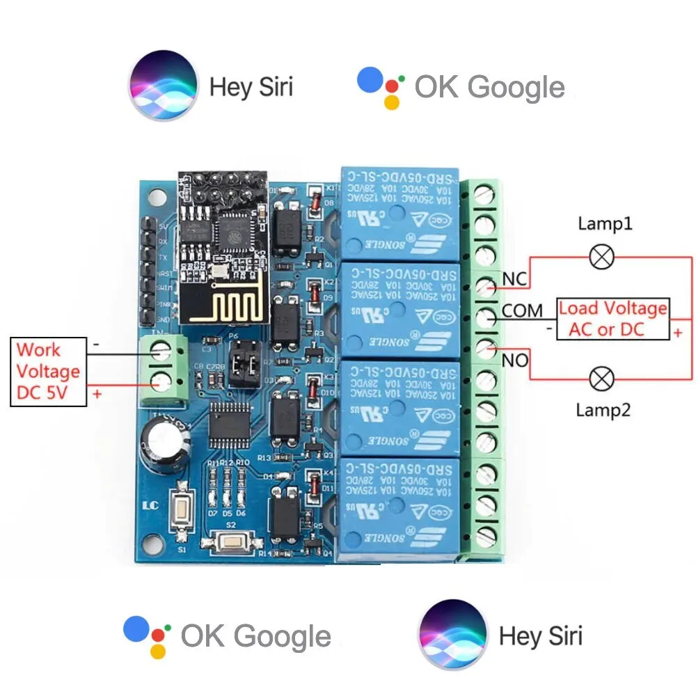 WiFi Smart Home 4 For Apple HomeKit Switch Dry Contact Relay Siri Google Assistant Voice Control Automation Socket Schedle Iot