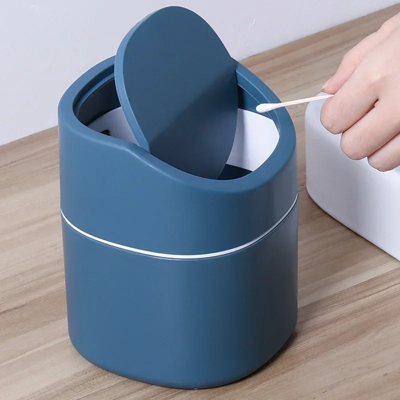 Creative Nordic Style Table Trash Bin Desk Garbage Bin for Kitchen Bathroom Bedroom Turn Over Cover Table Bin