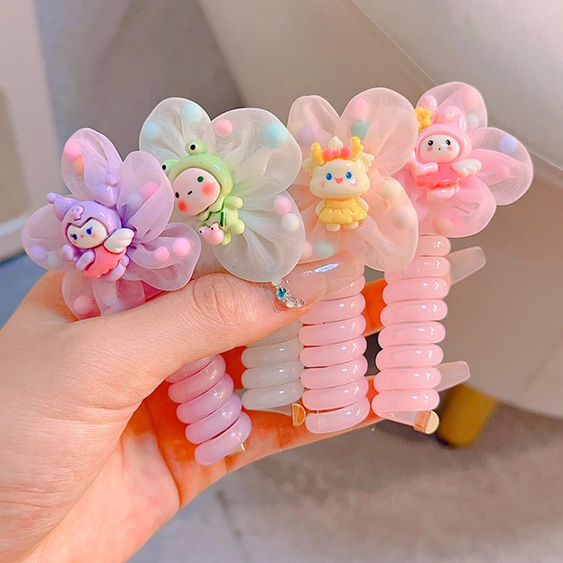 Sanrio Kawaii Telephone Wire Hair Rope For Women Girls Cartoon Cute Ponytail Headwear Elastic Rubber Bands Hair Kids Gifts