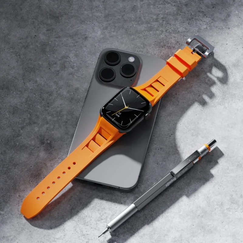 Cinturino in silicone fluorurato liquido per cinturino Apple Watch Ultra 2 49mm 46mm 45mm 44mm Kit di modifica cinturino 10 9 8 7 6 5 3 SE