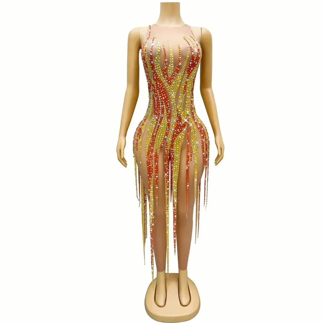 Golden Flame Onesie Skinny Sequins Banquet Bar Birthday Party Sexy Evening Celebrate Wedding