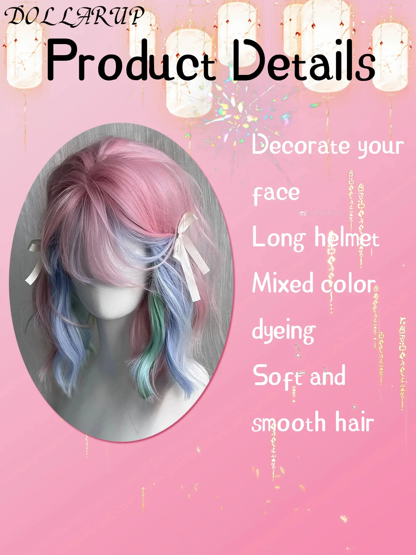 JKL مماثلة مجعد قصير الباروكات الاصطناعية قوس قزح الملونة حورية البحر شعر مستعار للنساء تأثيري هالوين زي متعدد الألوان #3