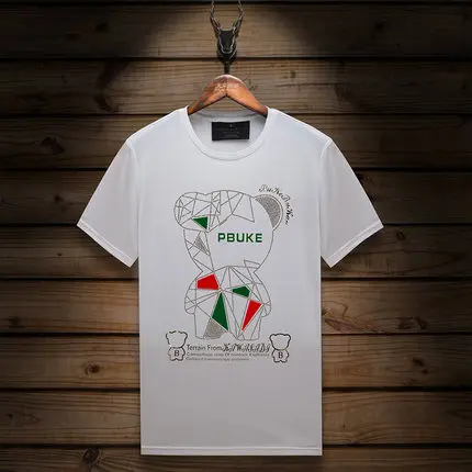 2024 Rhinestones Bear Cartoon T Shirts for Men Summer Clothes Short Sleeve Fashion Streetwear O Neck Slim T-shirts Plus Size 6XL