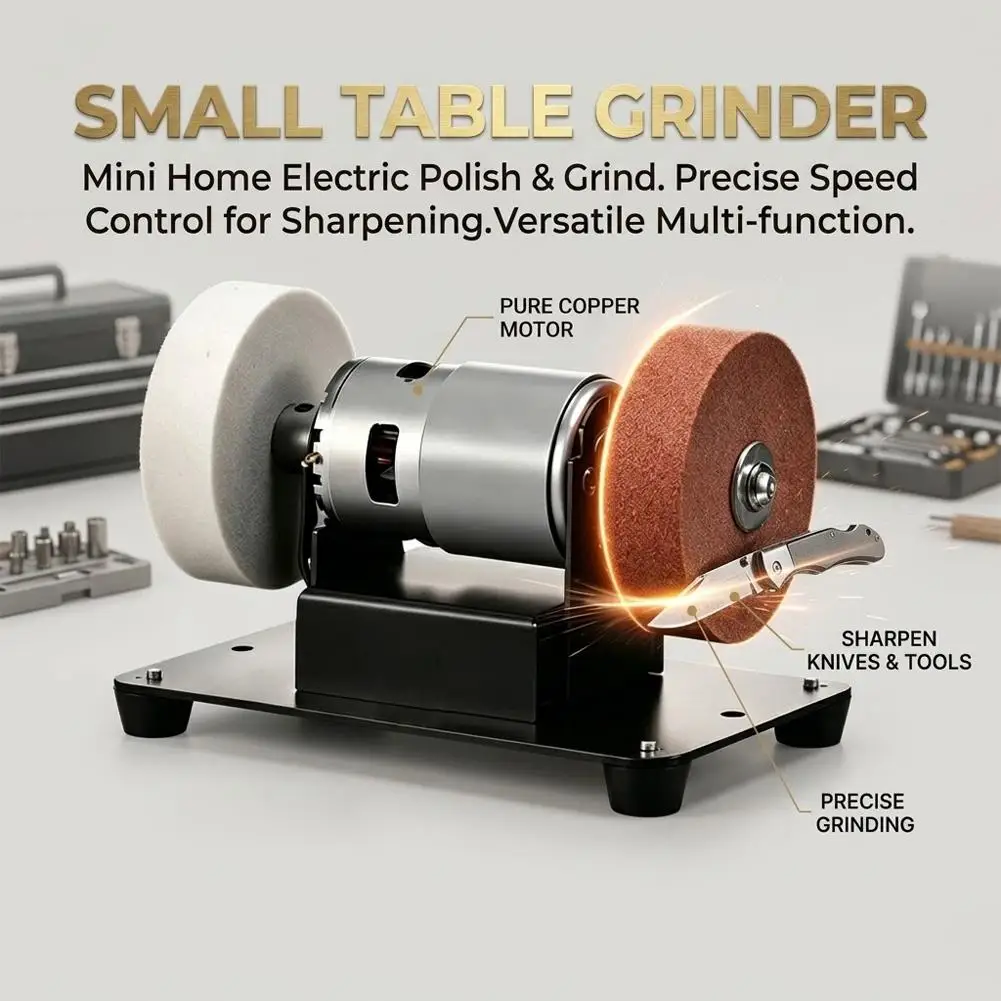 Image of Elektrischer Kleinschleifer mit 2 Rädern, elektrische Tischschleifmaschine, Schleifmaschine mit einstellbarer Geschwindigkeit für Metall/Schmuck/Messer/Holz