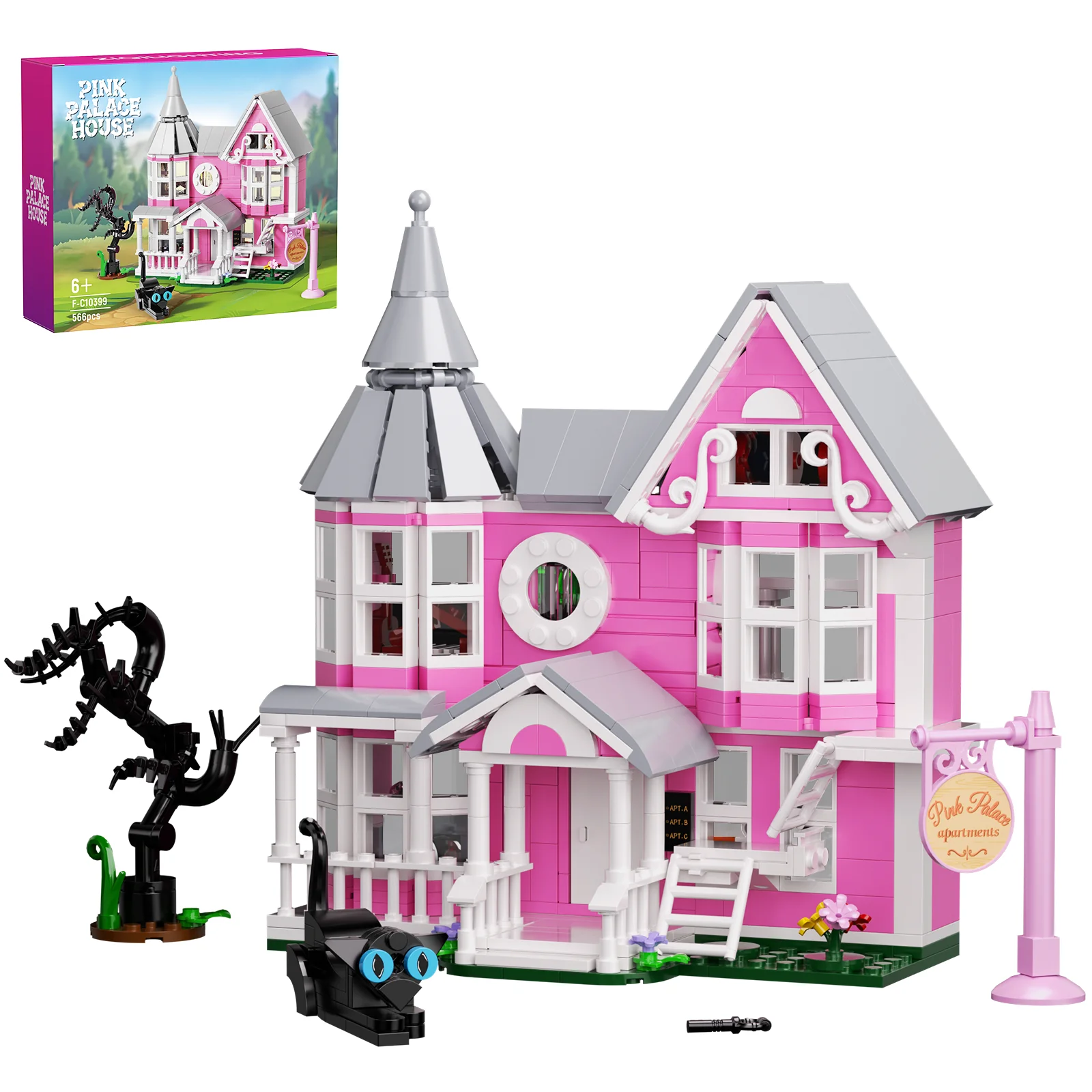 Rosa Palasthaus Bausteine Set Halloween Herrenhaus Modell Spielzeug Weihnachtsgeschenke für Kinder Erwachsene (566 Stück)