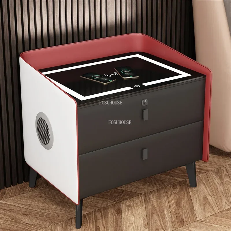 Modern European Luxury Bedside Table Rechargeable Fingerprint Nightstands Storage Side Cabinet Living Room Bedroom Furniture