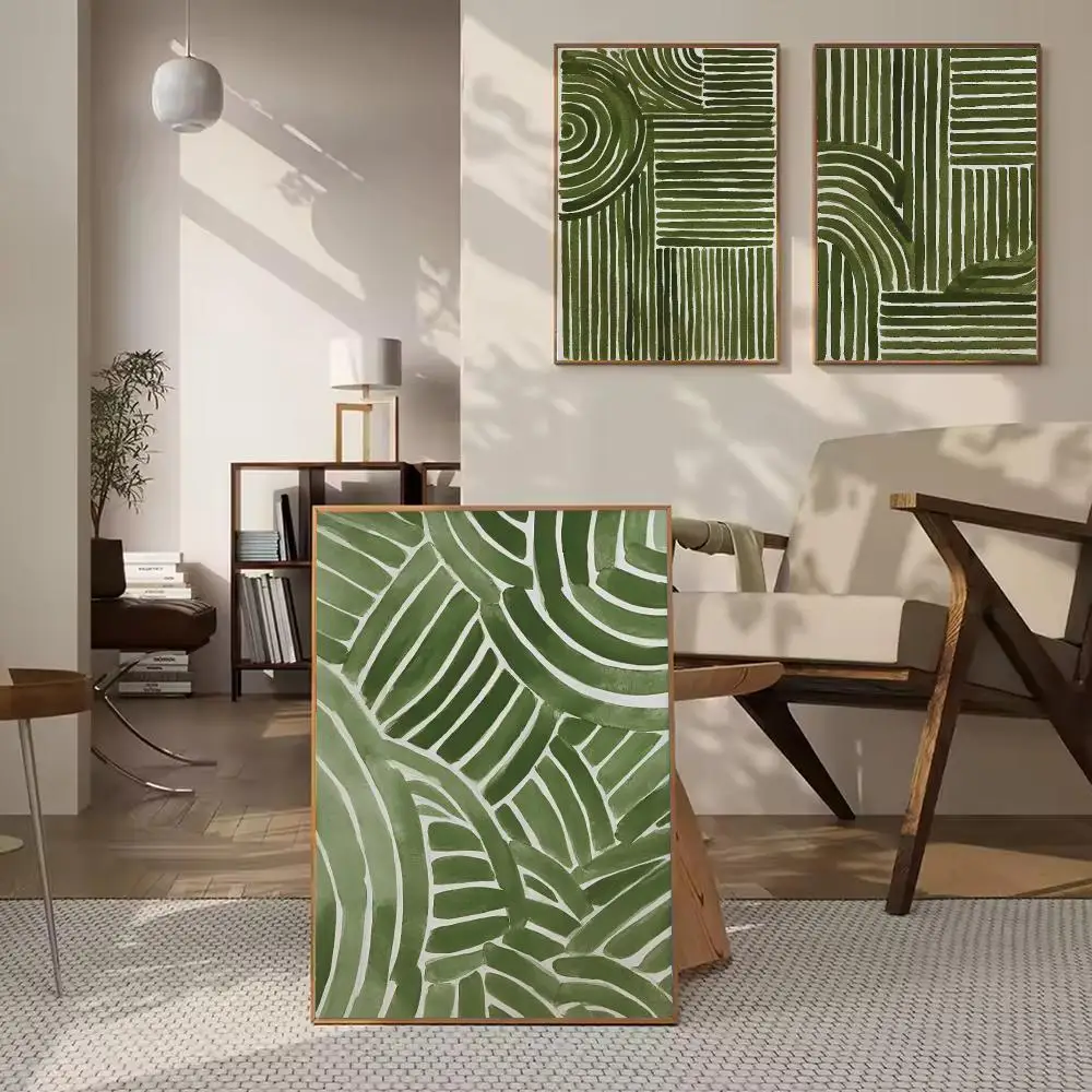 Green Abstract HD Wall Art Poster Minimalist Geometric Line Art Modern Contemporary Decor Mid Century Style Home Decoration Gift