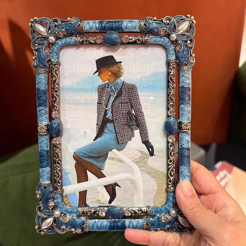 New arrive fashion 6/7inches blue Metal picture Frames photocards holder for aesthetic decoration