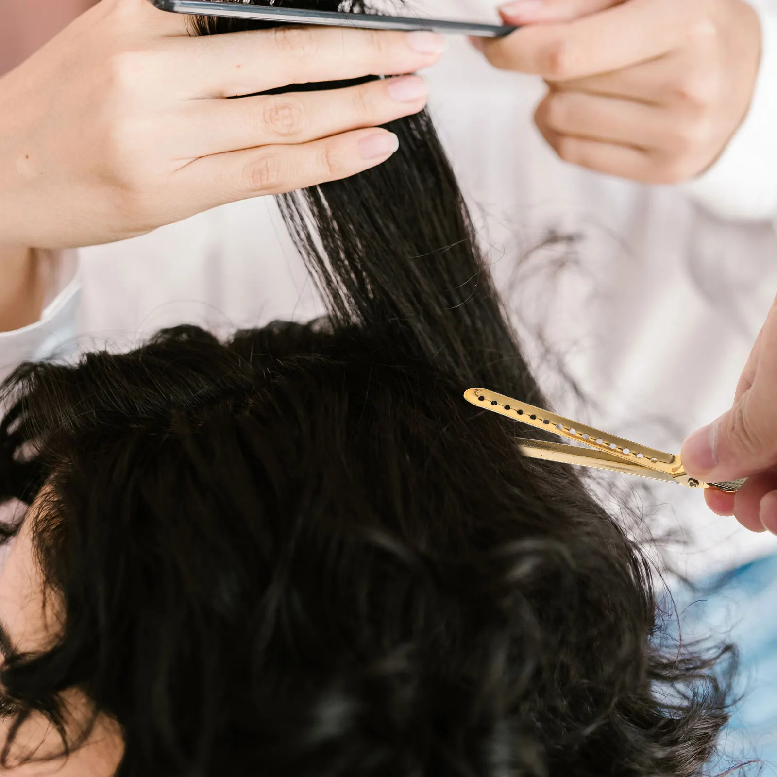 

12pcs Golden Duckbill Hair Clips Stainless Steel Section Clips For Salon Hairdressing Clamps Home Travel Hair Fixing Tools