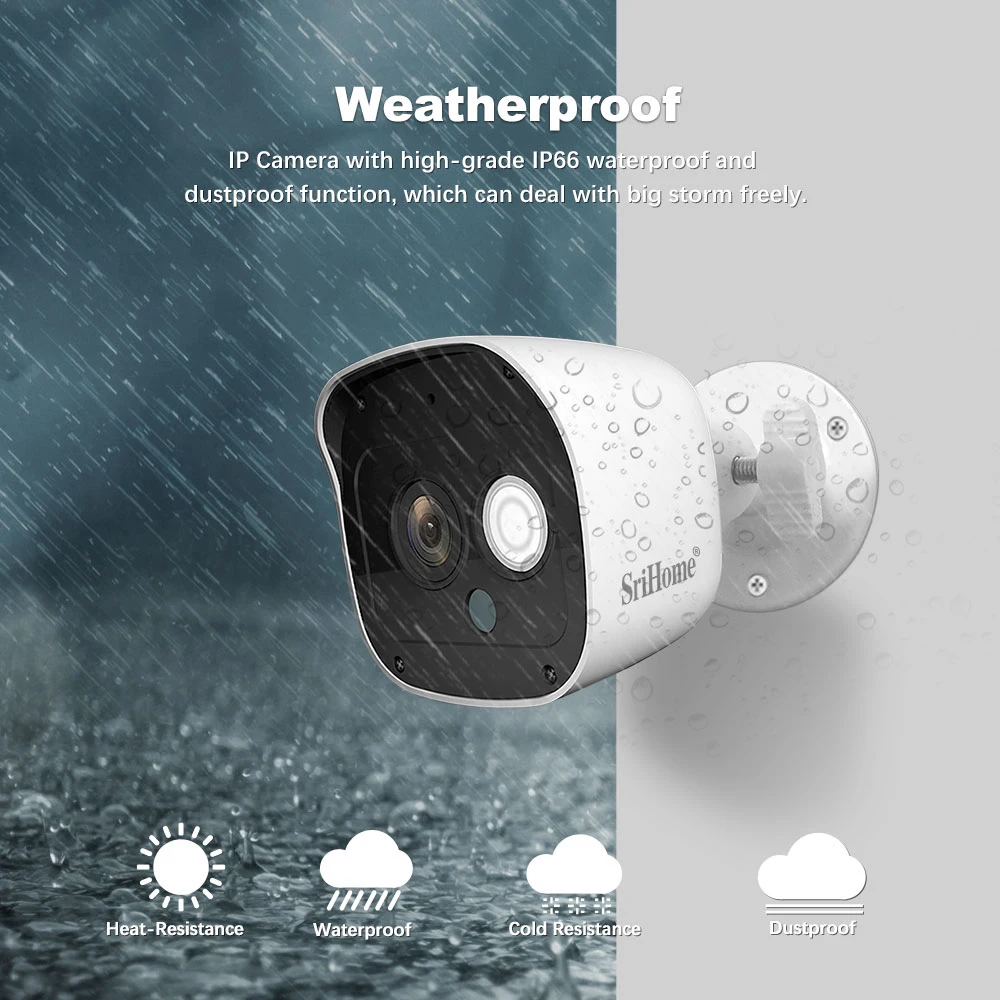SriHome-minicámara de vigilancia SH029 FHD de 3MP, videocámara inalámbrica de seguridad, con wifi, impermeable, para el hogar