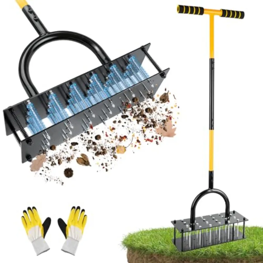 

Lawn Aerator Tool with 24 Steel Spikes Grass Aerator Lawn Tools with Spring-Loaded Design and Adjustable T-Handle Pre-Assembled
