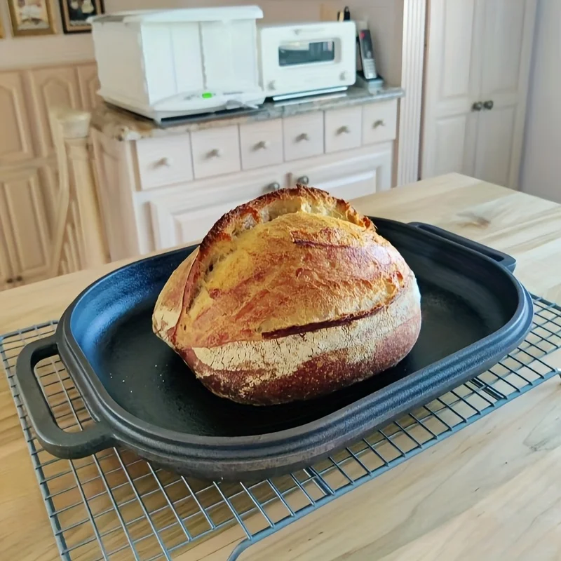 1pc Large Cast Iron Loaf Pan for Sourdough & Dutch Bread Large Heavy Duty Pre-seasoned Cast Iron Bread & Loaf Pan Dutch Oven Set