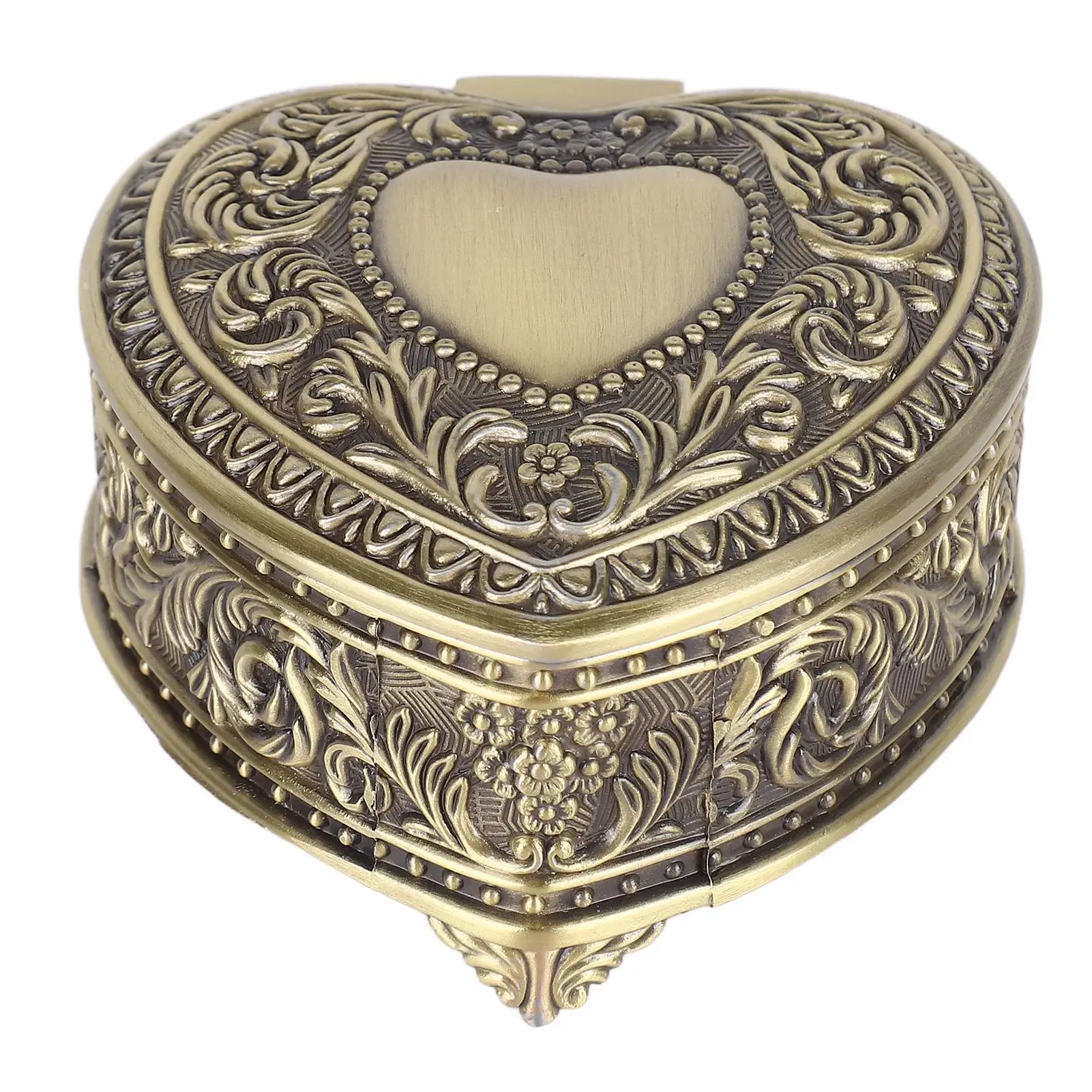 Vintage Metal Heart-Shaped Jewelry Box - Lightweight Alloy Trinket Organizer for Cosmetics & Accessories