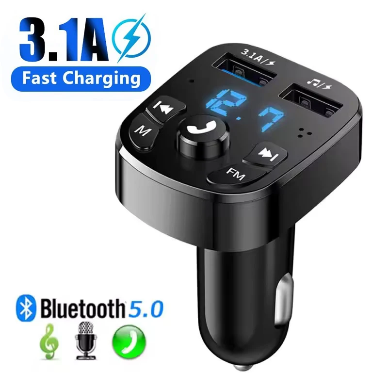 Dual USB Car Charger FM Transmitter Bluetooth 5.0 Aux Handsfree Wireless Kit Auto Radio Modulator MP3 Player Fast Charging