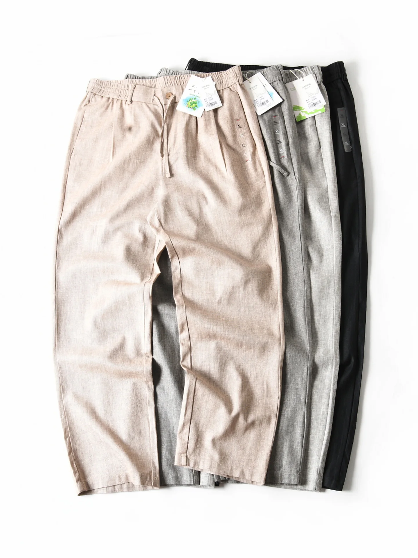 

Новые американские льняные брюки против морщин с драпировкой, удобные дышащие свободные прямые повседневные брюки, мужские летние Faion Ci Sle