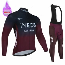 Red Warm 2023 Ineos Winter Cycling Jersey Set Mens MTB Bike Clothing Thermal Fleece Bicycle Clothes Suit Maillot Ropa Ciclismo