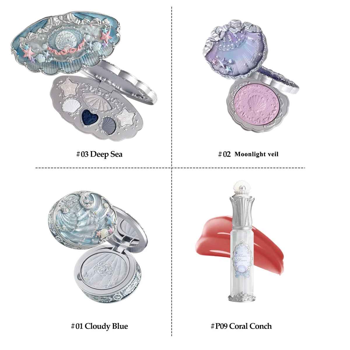مجموعة مكياج فلاور نوز ميرميد لظلال العيون وملمع الشفاه وأحمر الخدود واللؤلؤ سلسلة هدية بمظهر خيالي