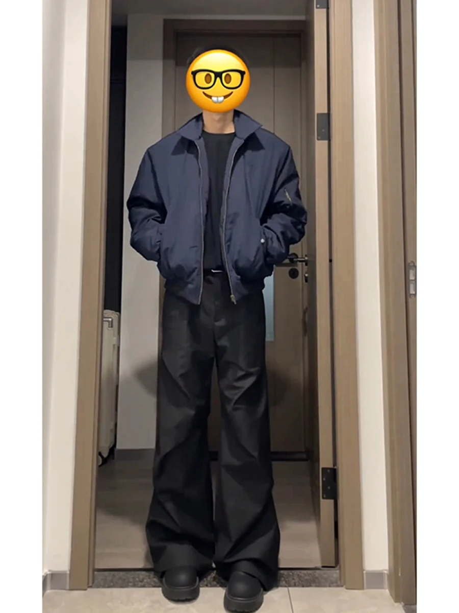 

Утепленная зимняя куртка-бомбер для мужчин, хлопковое пальто синего цвета, теплая бейсбольная куртка, молодежная модная одежда с длинными рукавами на молнии