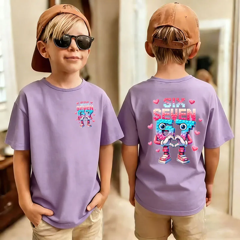 Six Seven Italian Brainrot 67 Number Graphic Print T-Shirt Boy/Girl Summer Short Sleeved Kids Cute Funny game Tshirt Top tee