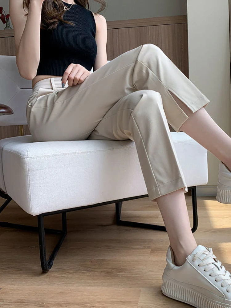 Pantaloni casual alla caviglia da donna estivi sottili a vita alta vendita calda femminile accogliente cadente diviso dritto semplice tutto-fiammifero quotidiano Femme