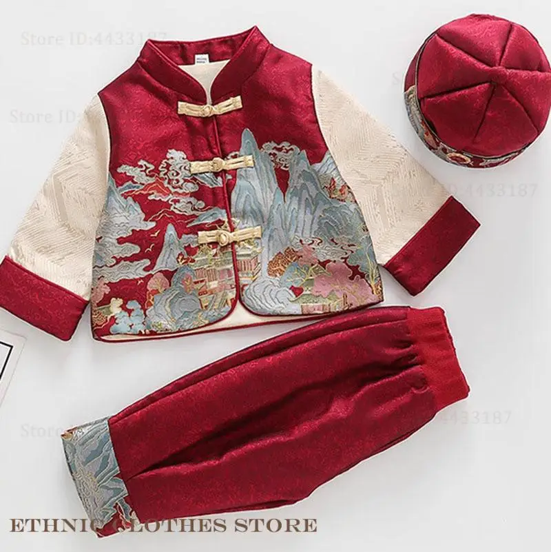 

Костюм Тан для мальчиков и девочек, традиционный китайский весенний фестиваль, Новый год, восточная одежда ханьфу, наряд на день рождения, сто дней