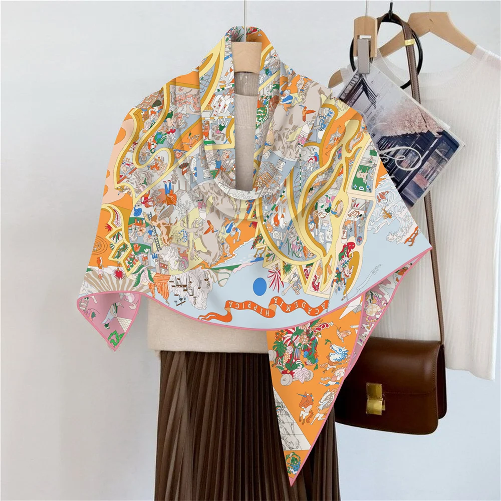 Hand Rolled 30% Silk 70% Cashmere Scarf Women Fashion Double Print Square Scarves Wraps Echarpes Foulard Femme Hijab 110CM