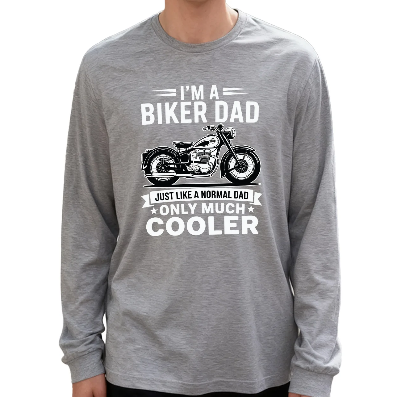 I'M a Biker Dad メンズ長袖Tシャツ 綿100% 180g クルーネック カジュアル デイリースタイル 柔らかく通気性あり