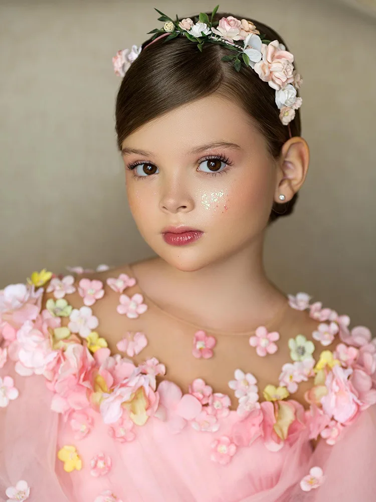 Vestido de casamento de luxo Fairy Flower Girl com arco de pérola, vestido infantil, vestidos de bebê, festa de aniversário, comunhão sagrada