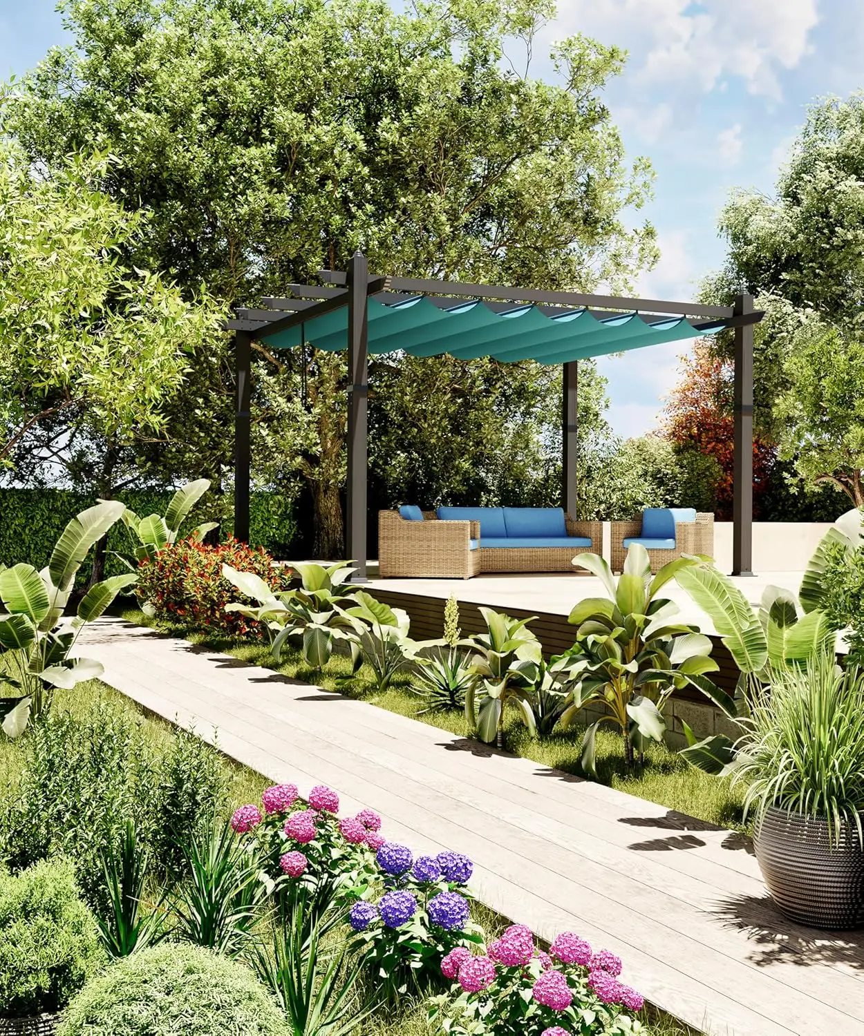 

10x13 Ft Outdoor Pergola Heavy Duty Aluminum Patio Pergolas and Gazebos Clearance with Retractable Canopy Sun Shade UV Resistant