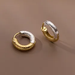 VOQ Silver Color Textured Round Earrings for Women Girls Korean Fashion Vintage Jewelry Friends Gift Party