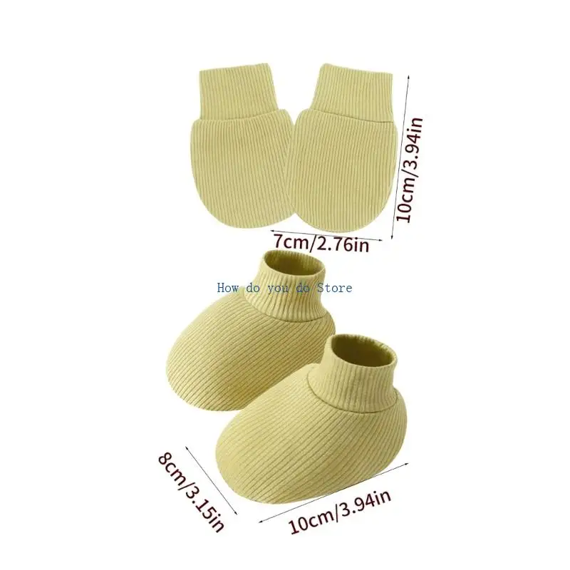 19QF غطاء اليد لحديثي الولادة واقيات القدمين مجموعة للطفل حتى 6 أشهر بلون لطيف من نسيج القطن مع الجوارب