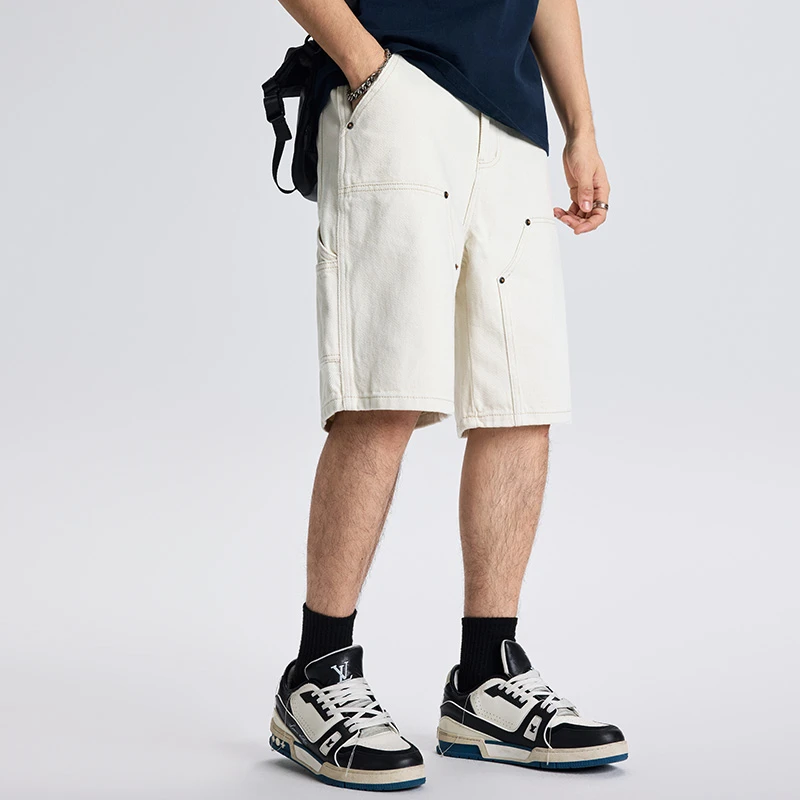 Men Summer Streetwear Fashion Plus Size Loose Casual White Denim Cargo Shorts Cityboy Medium Length Jeans Shorts Pants