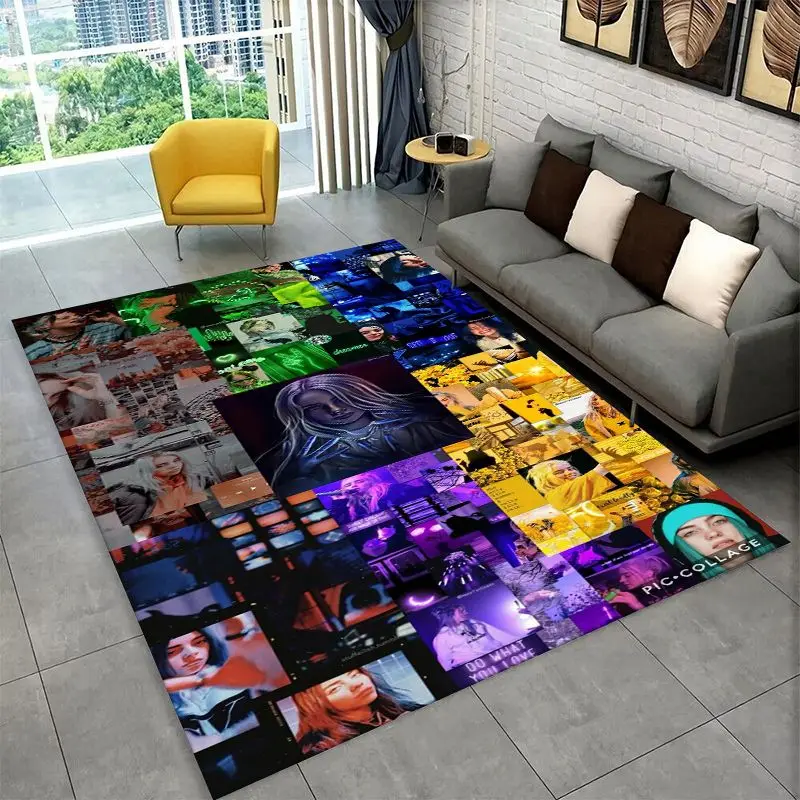 Famous Singer Billie Eilish Star Non-Slip Area Rug for Living Room,Bedroom,Playroom,Carpet Floor Mat Home Decor Rug Kids Room
