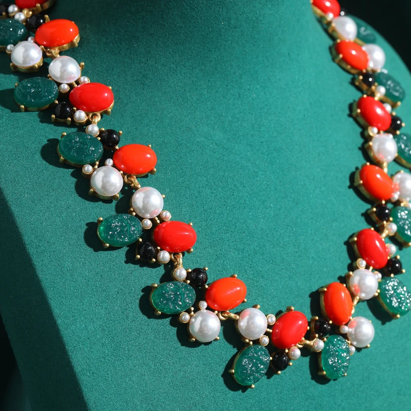 

Vintage Cherry Choker Pearl Necklace Natural Stone Collar Oval For Woman Antique Jewelry Party Gift Christmas Accessories 2025