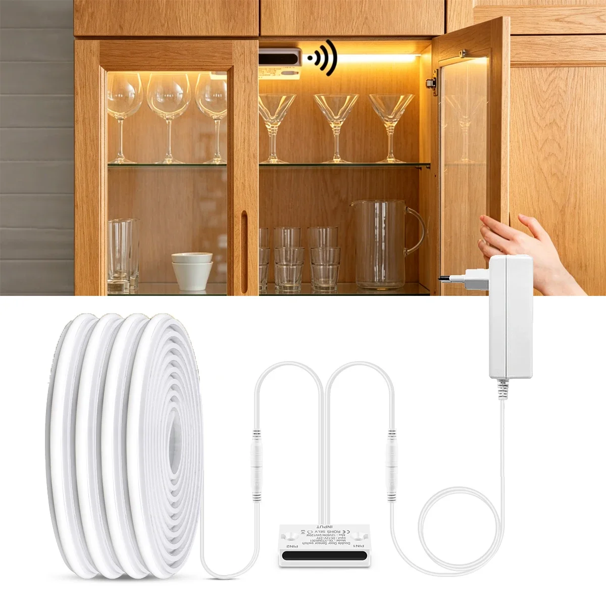 When Door opened Lights-ON,Cabinet Smart Swtich,24V Pure Silicone Neon Light Strip For Kitchen Sideboard Convenient Lighting