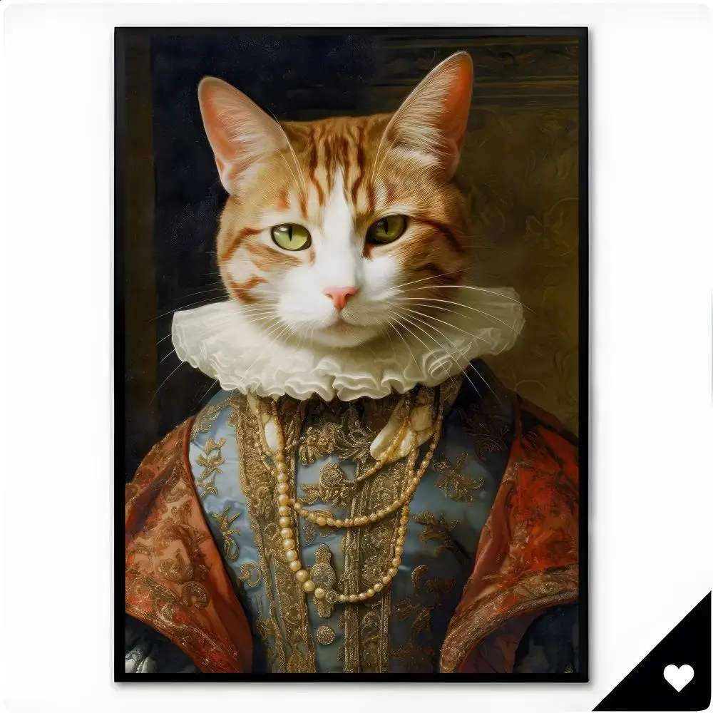 Regal Whimsical Art Renaissance Cat Portrait Poster Premium HD Decor Wall Art for Interior Room Makeover Home Accents Gift
