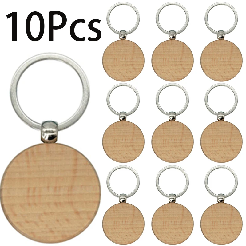 Llaveros de madera redondos en blanco, etiquetas para llaves, regalos Diy, 10 piezas