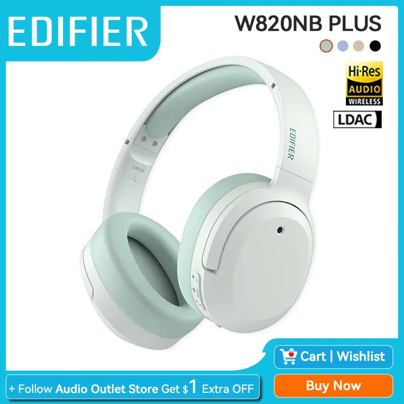 Edifier W820NB+ W820NB Plus -43dB Active Noise Cancelling Headphones Wireless Bluetooth Headset ANC Hi-Res Sound LDAC Codec 49H