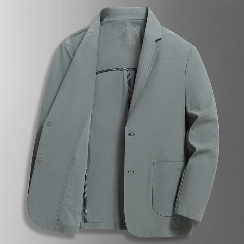 

2026 Summer New Men Ice Silk Sunscreen Blazer Thin Waffle Casual Suit Jacket