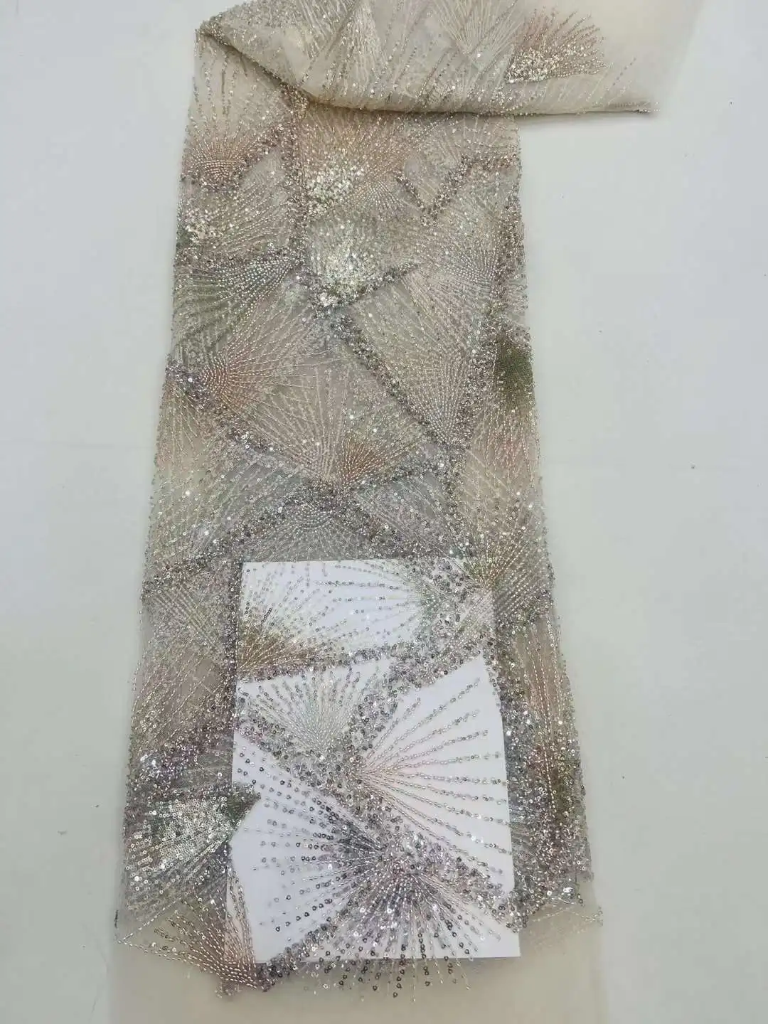 New Arrival Crystal Sequins Embroidery With Bead Lace,French Tulle Net Sequined African Fabric ,Women's Dresses ,Party ,Weddings