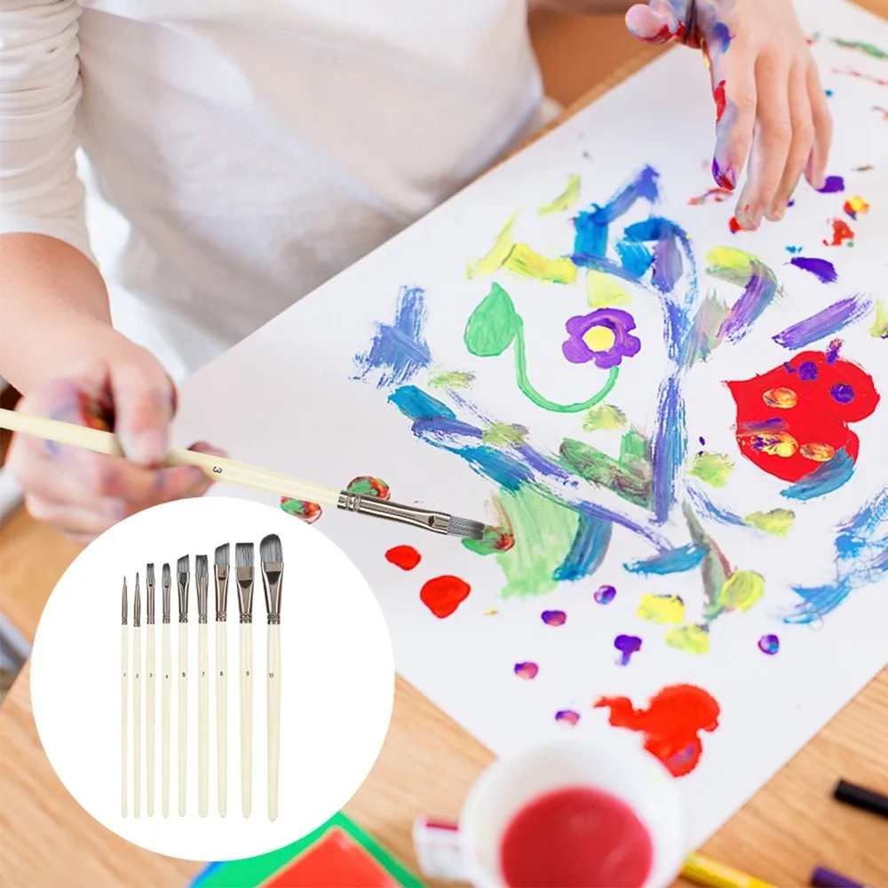 

10PCS Premium Nylon Fiber Nylon Fiber Painting Brushes Even Color Pickup Multi Size Tips Gouache Acrylic Brushes Solid Craft