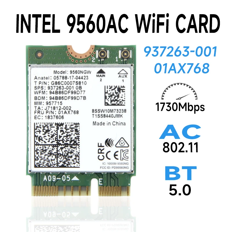 Carte Wi-Fi sans fil pour la stérilisation, Bluetooth 9560, bande touristique, AC 2.4, 9560NGW, AC9560, 9560ngw, 11ac NGFF, 5.0G, 5G, 2x2, NGFF, M.2