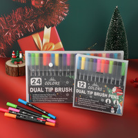 Christmas Dual Tip Brush Pens Set, 12/24 Colors Art Markers for Coloring, Drawing & Lettering, Washable Watercolor Pens